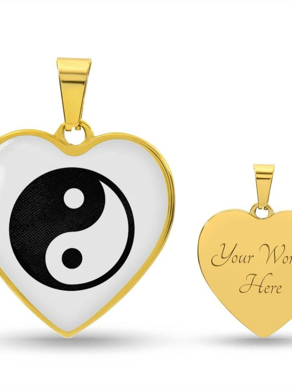 Yin Yang Heart Pendant Necklace Personalized Engraved Gold Heart Necklace Custo